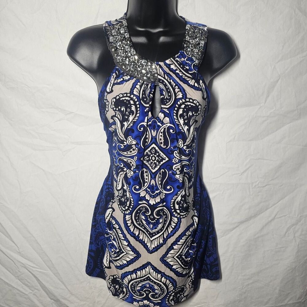 Late Y2K 2010s style abstract bejeweled collar Top
